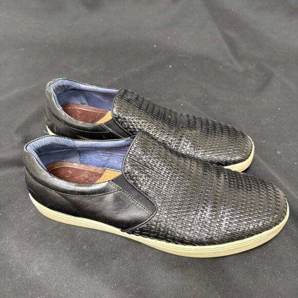 Robert Graham Men\'s Black Leather Woven Slip On Sneaker - Size 13 -Dion RGS5195 main image 2